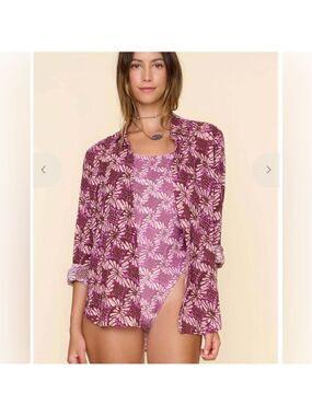 Xirena Beau Mulberry Petal Cotton Button Up Top